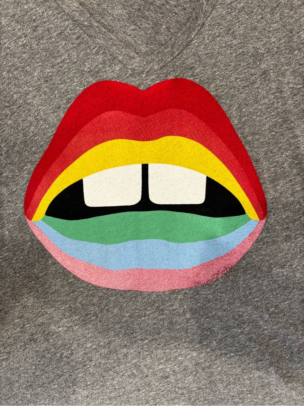 Lauren Moshi Gray Tee with Rainbow Lips Graphic